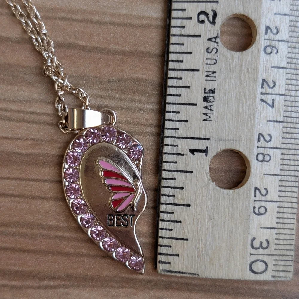 BEST FRIENDS necklace set pink blue gold butterfly rhinestones BFF gift